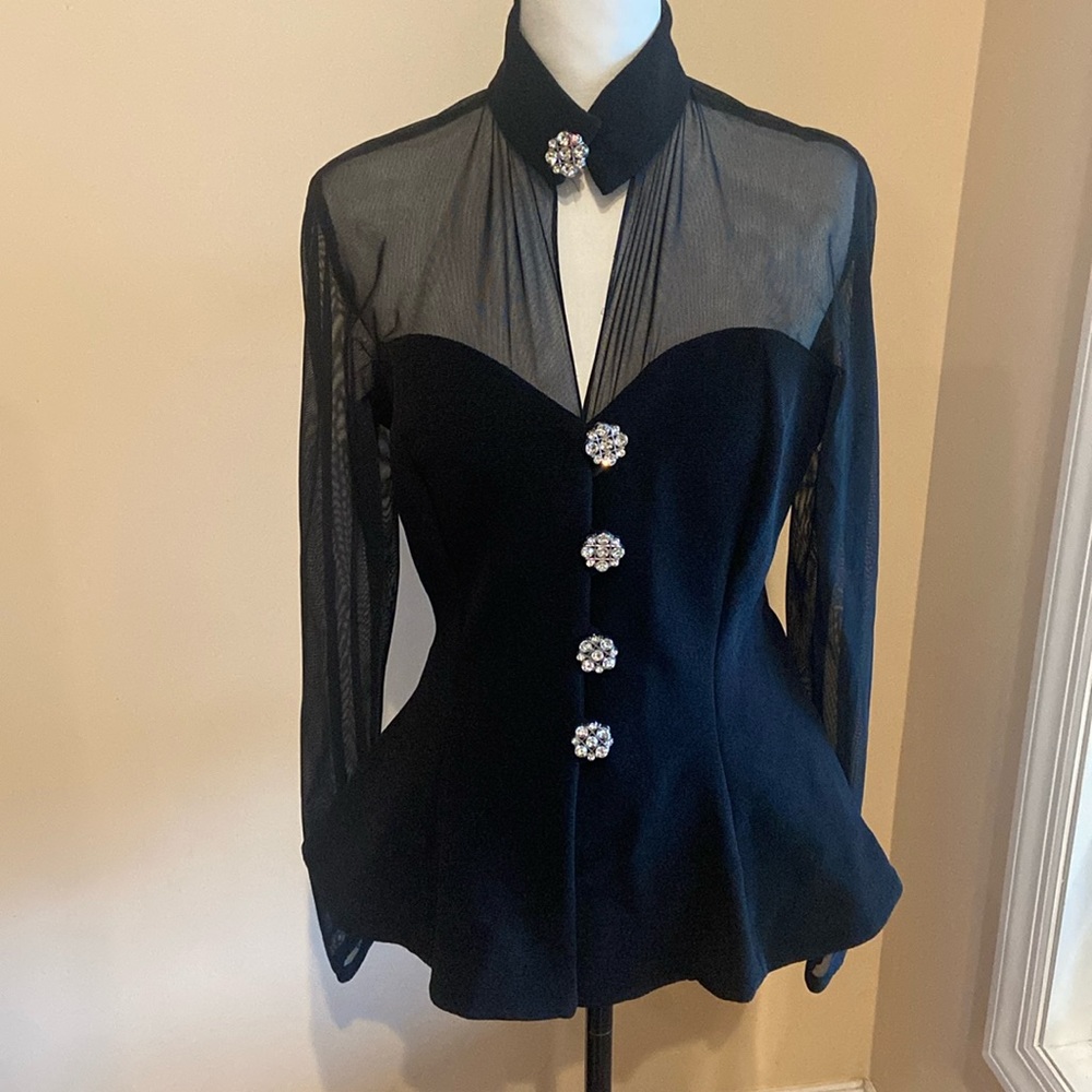 VINTAGE LILLIE RUBIN Made In USA Size M Black Dressy Jacket Long Sheer Sleeves